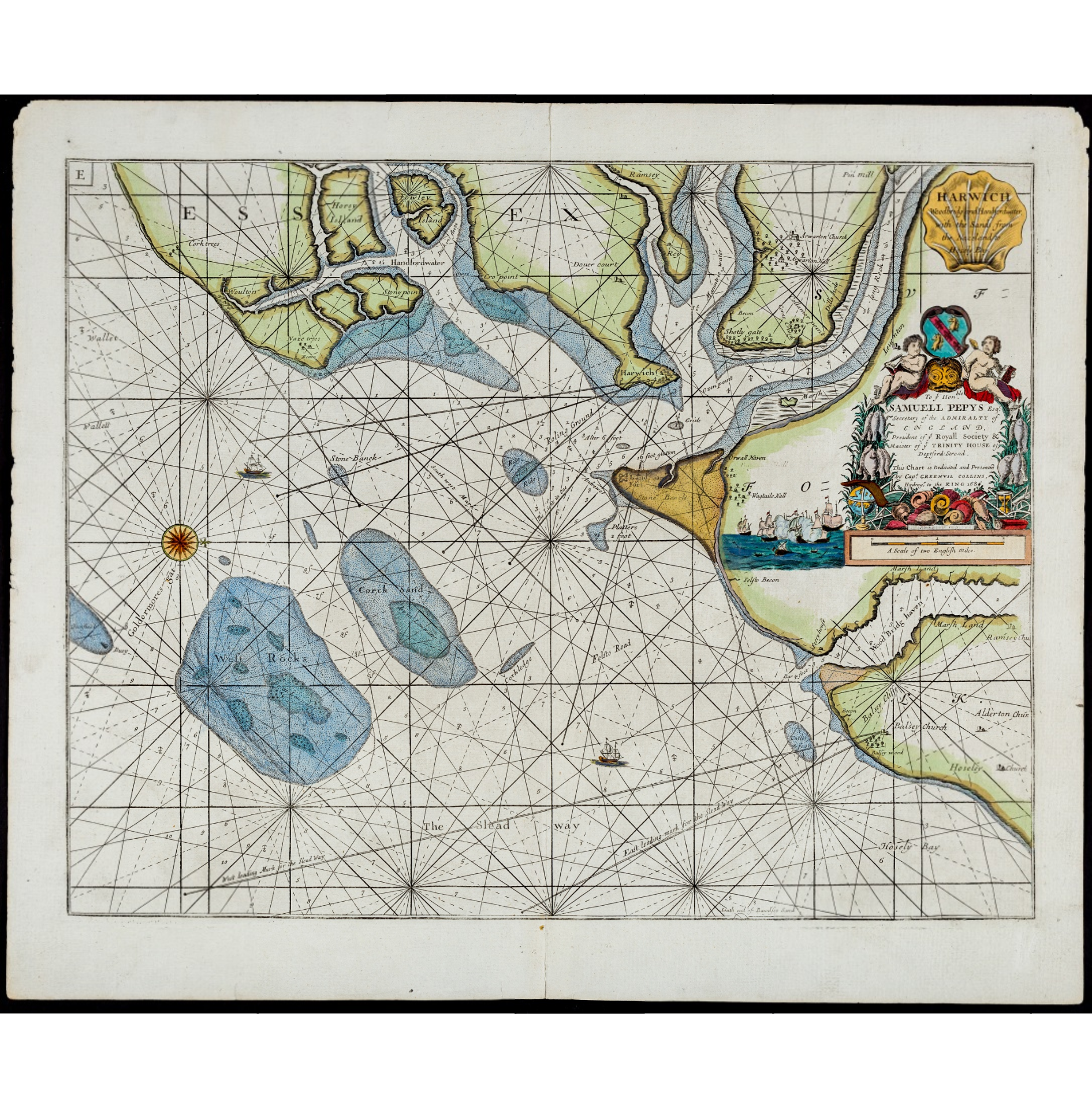 1683 Greenvile Collins chart dedicated to Pepys.