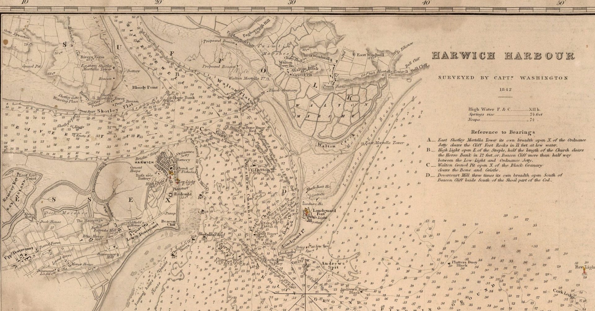 1845 Thames Chart - Imray - Harwich extract by Washington