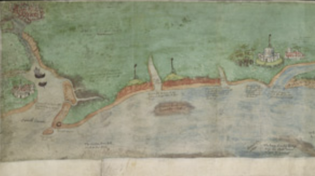 Extract from 1538 A Coloured Chart of the Coast of Suffolk, from Orwell Haven to Gorlston, near Yarmouth 