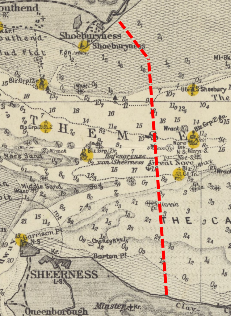 1907 Kreigsmarine  Chart -  Dungeness bis Orfordness und Strasse von Dover Published: 1945 obviously copied from the Admiralty Chart of the time. Thanks to: National Library of Scotland.