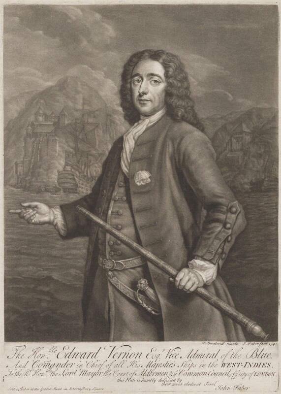 Edward Vernon
by John Faber Jr, after Thomas Bardwell
mezzotint, (1740)
NPG D3025
© National Portrait Gallery, London