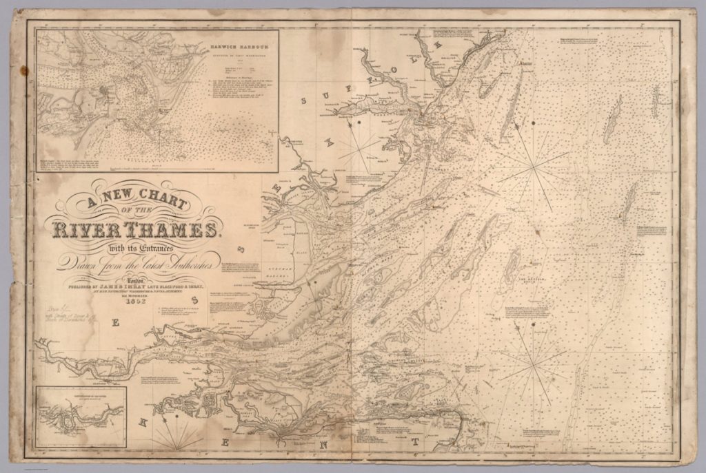 A new chart of the River Thames. With its entrances : Drawn from the latest authorities. London : Published by James Imray Navigation Warehouse and Nautical Academy, 102, Minories. (insets) Harwich Harbour. (with) Continuation of the River.
David Rumsey Historical Map Collection