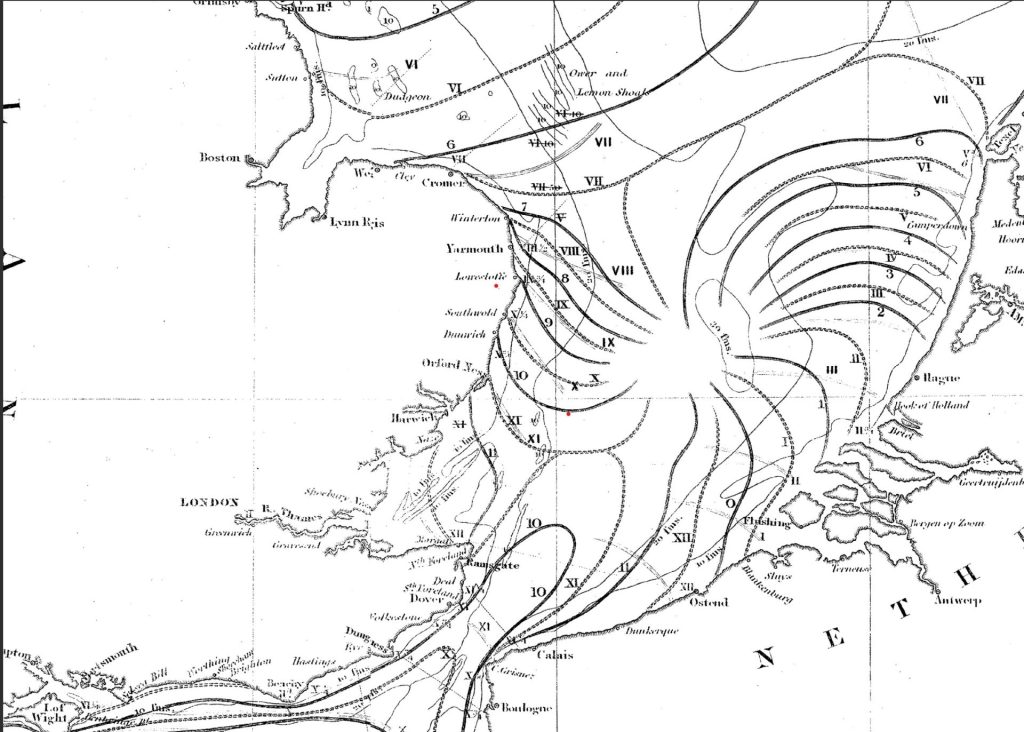 Co-tidal lines from Professor Whewell's 1836 paper