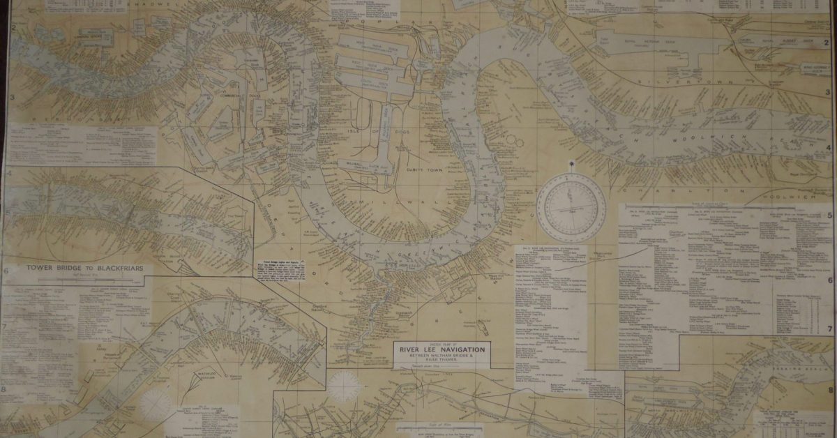 1948 Thames Wharfage Chart No. 2 from personal collection showing Barge Wharves along the London River from Beckton to Vauxhall Bridge