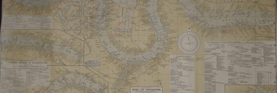 1948 Thames Wharfage Chart No. 2 from personal collection showing Barge Wharves along the London River from Beckton to Vauxhall Bridge