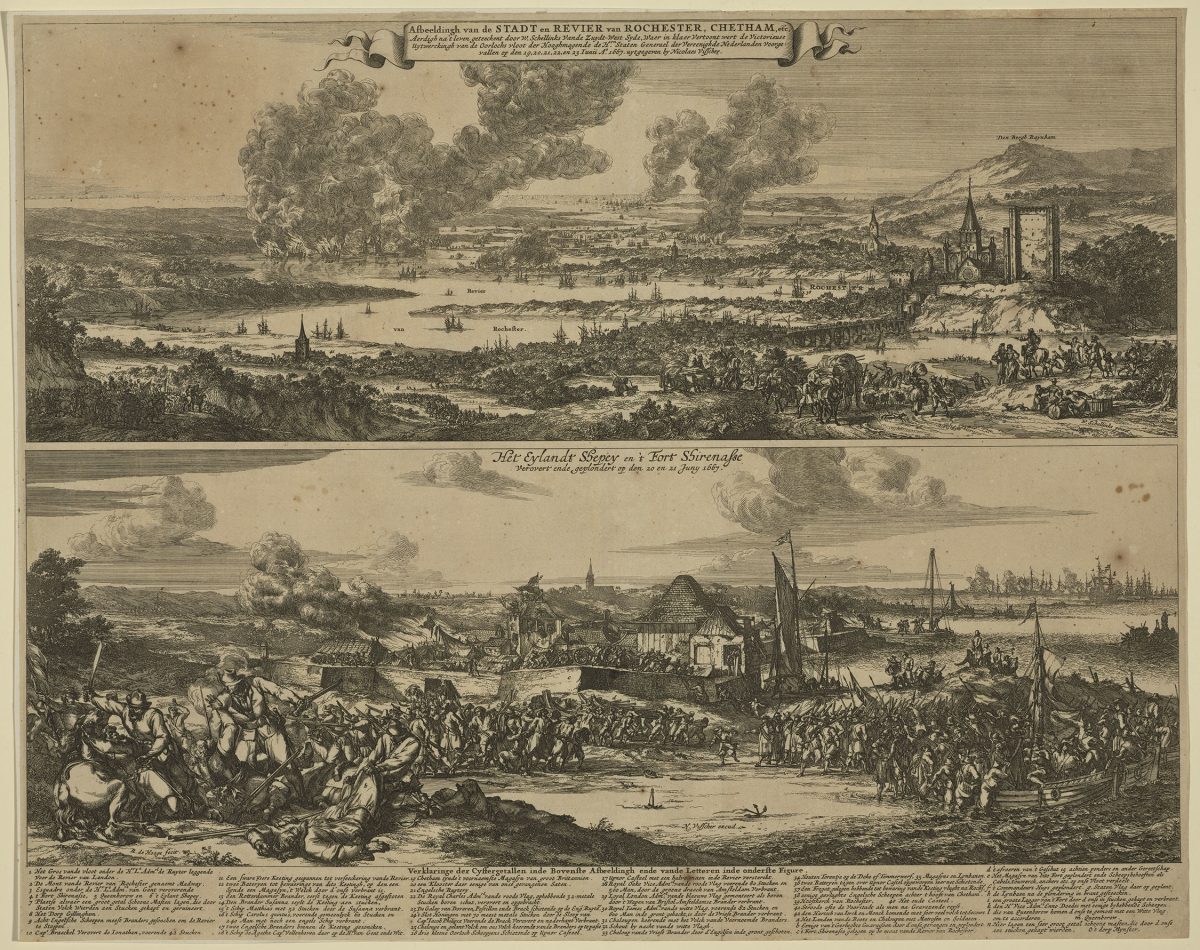 Two views of the Dutch raid on the Medway, commanded by Admiral Michiel Adriaenszoon de Ruyter/Royal Collection Trust / © His Majesty King Charles III 2023