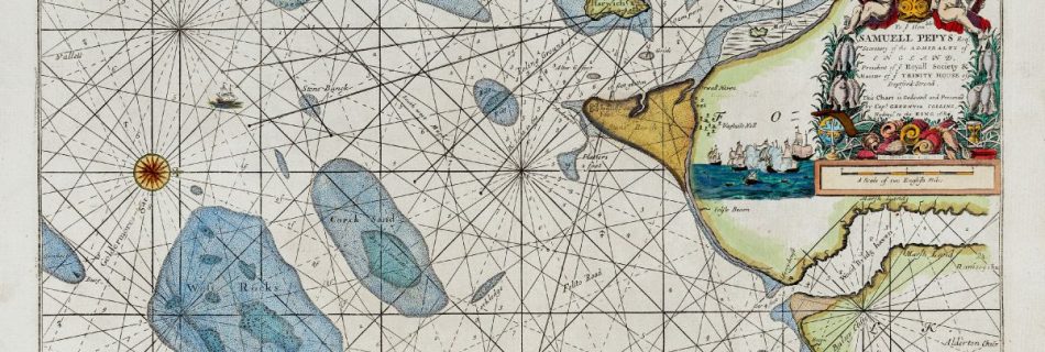 1693 Chart HARWICH, WOODBRIDG AND HANDFORDWATER, WITH THE SANDS FROM THE NAZELAND AND TO HOSELY BAY. Greenville Collins (*1643 - †1694) Courtesy www.vintage-maps.com