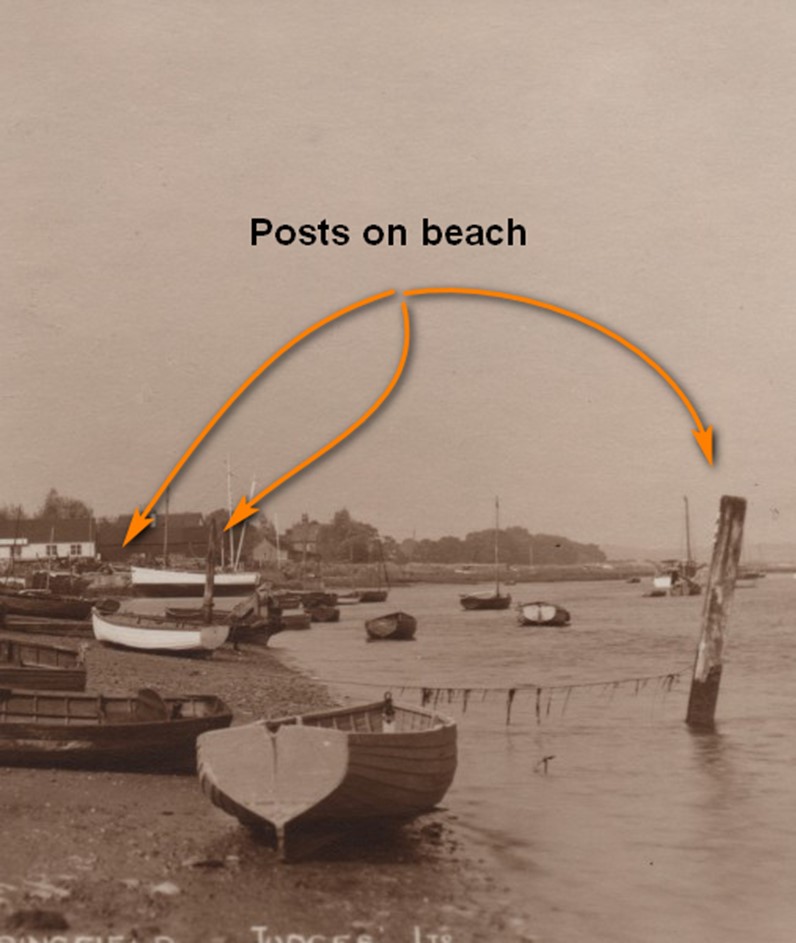 1938 posts on the beach from postcard